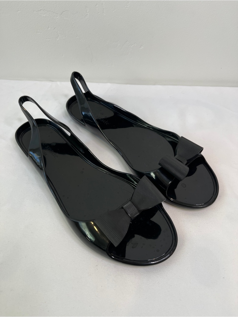 Kate Spade Black Grosgrain Bow Jelly Slingback Flat Sandals Womens Size 9 B9